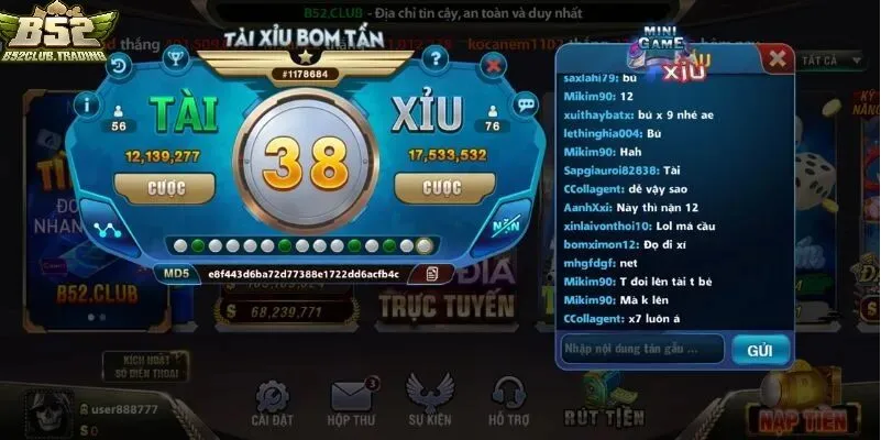 Giao diện tài xỉu tại B52 Club