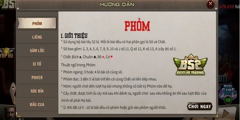 Luật chơi Phỏm tại B52 Club